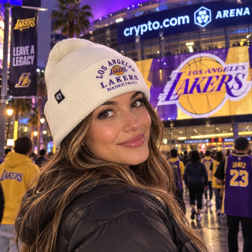 47 Brand Los Angeles Lakers Beanie Women's White Trendy Cuff Knit NWT NBA